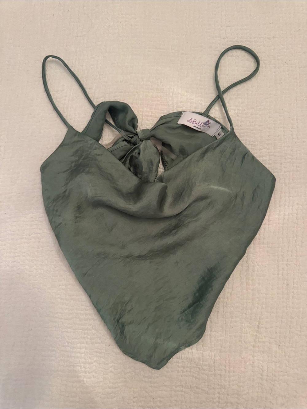 Olive Satin Cowl Neck Tank Top